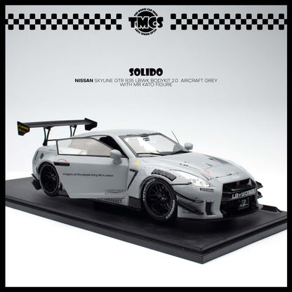 [Solido] 1:18 Nissan Skyline GTR R35 LBWK Bodykit 2.0  Aircraft Grey with Mr Kato Figure