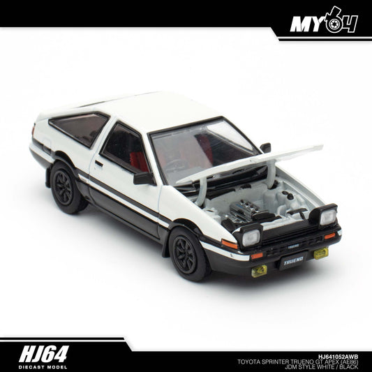 [Hobby Japan] Toyota SPRINTER TRUENO GT APEX (AE86) JDM Style ( Functional Engine Hood) - White / Black