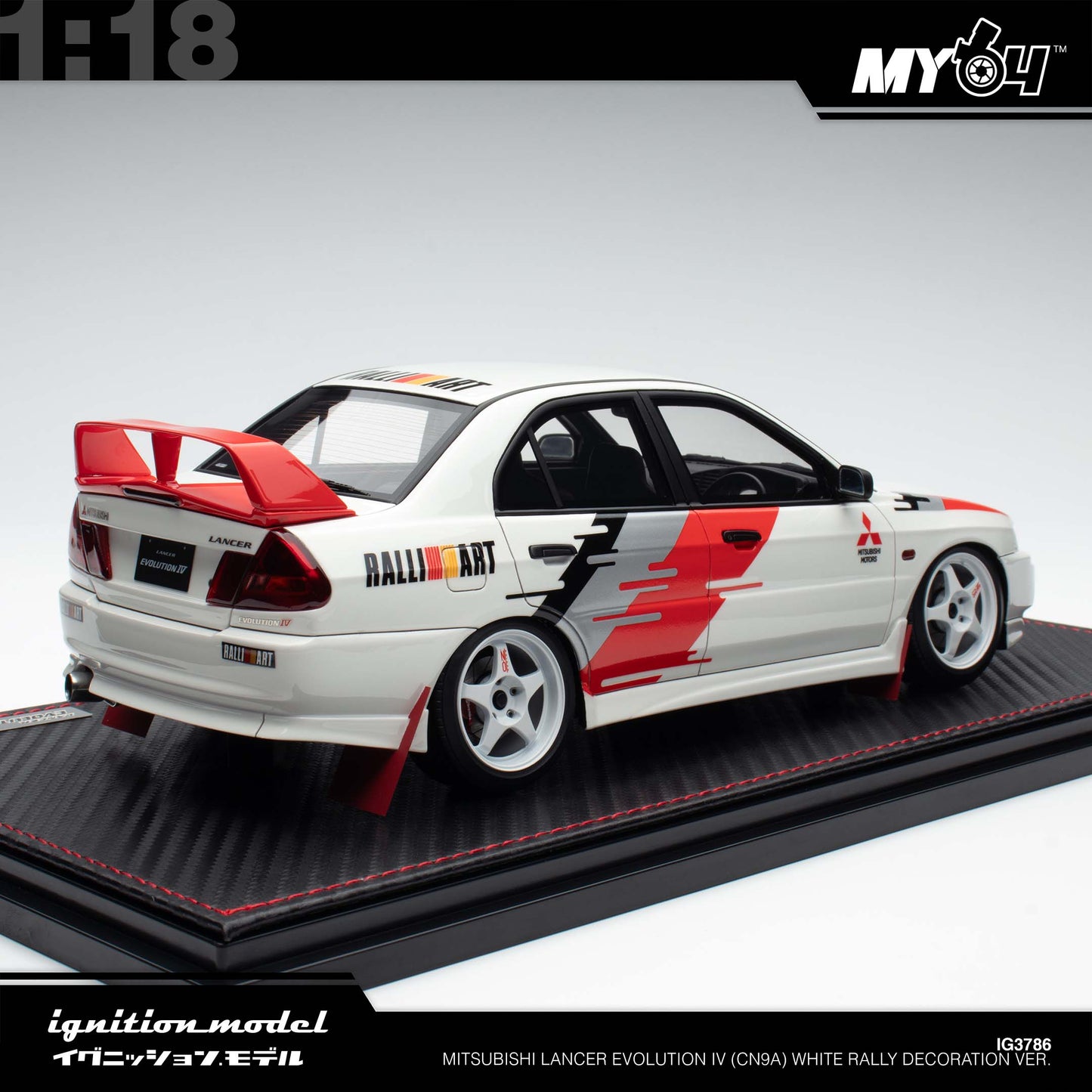 [Ignition Model] 1:18 Mitsubishi Lancer Evolution IV (CN9A) - White Rally Decoration Ver.