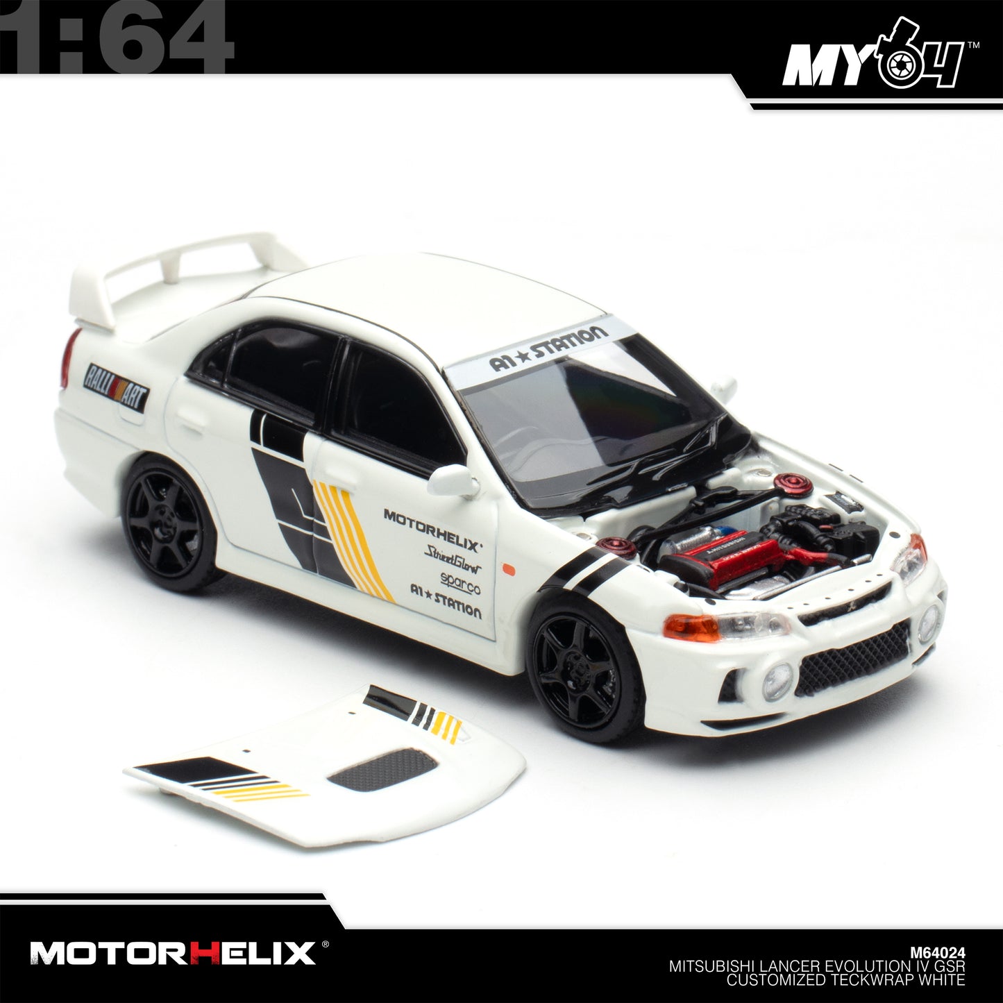 [Motorhelix] 1:64 Mitsubishi Lancer GSR Evolution IV Customized Teckwrap - White