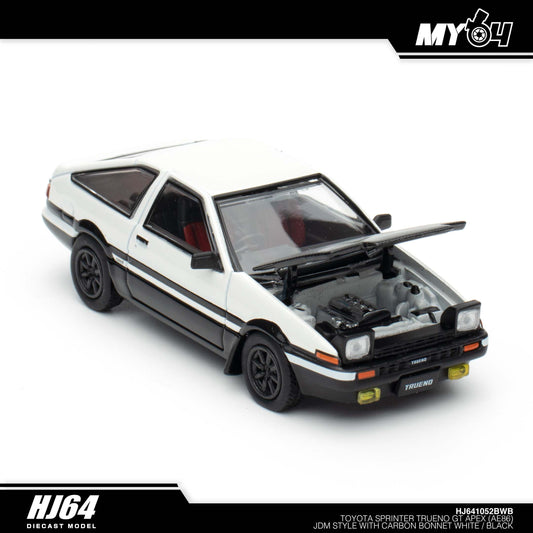 [Hobby Japan] Toyota SPRINTER TRUENO GT APEX (AE86) JDM Style with CARBON BONNET( Functional Engine Hood) - White / Black