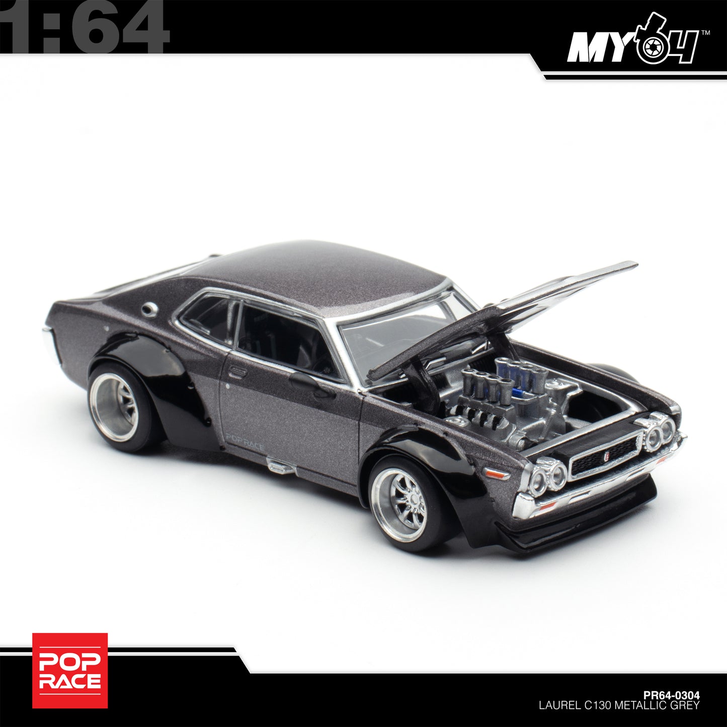 [Pop Race] 1:64 Nissan Laurel C130 - Metallic Grey (New Tooling)