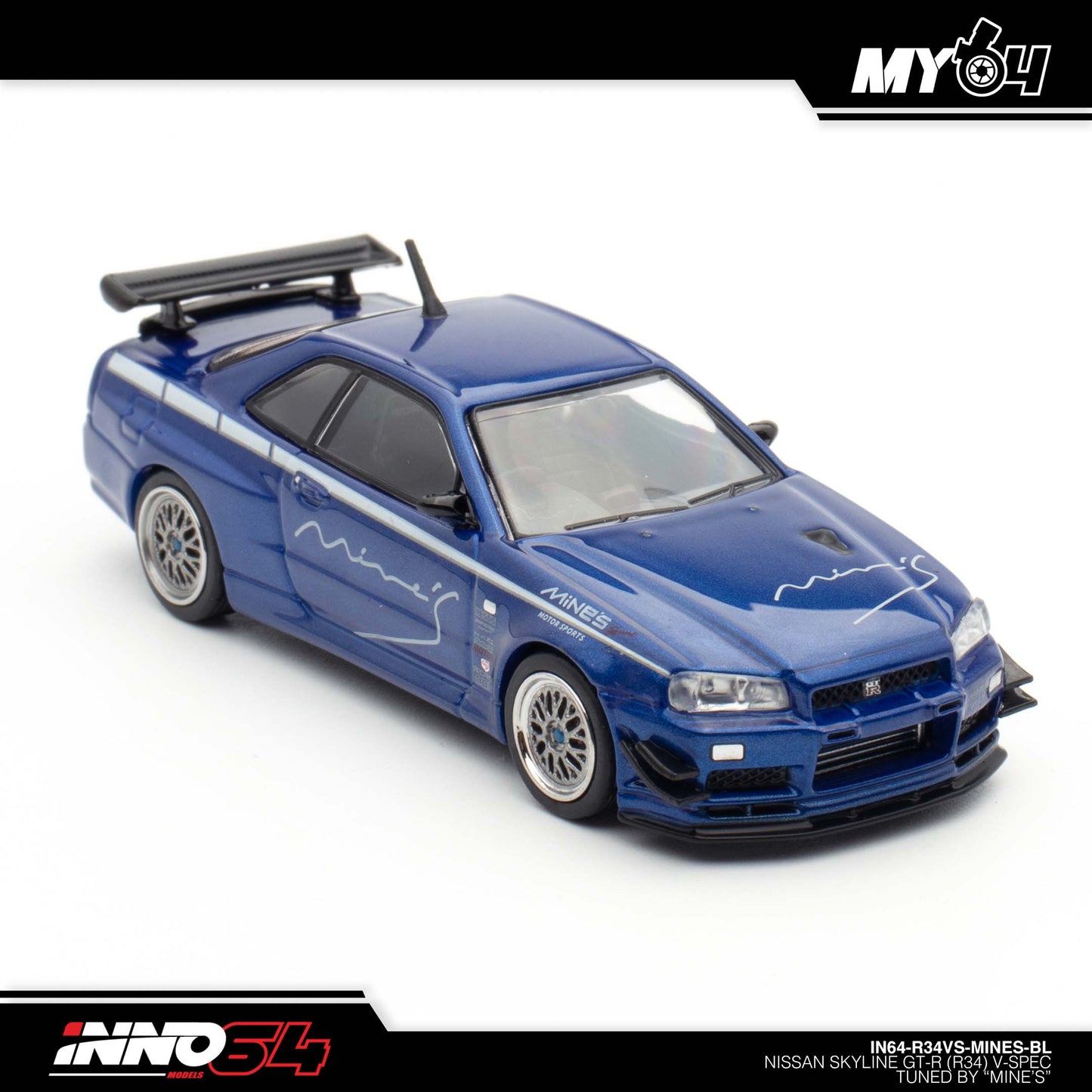 [INNO64] Nissan Skyline GT-R (R34) V-SPEC Tuned by "MINE'S" - Blue