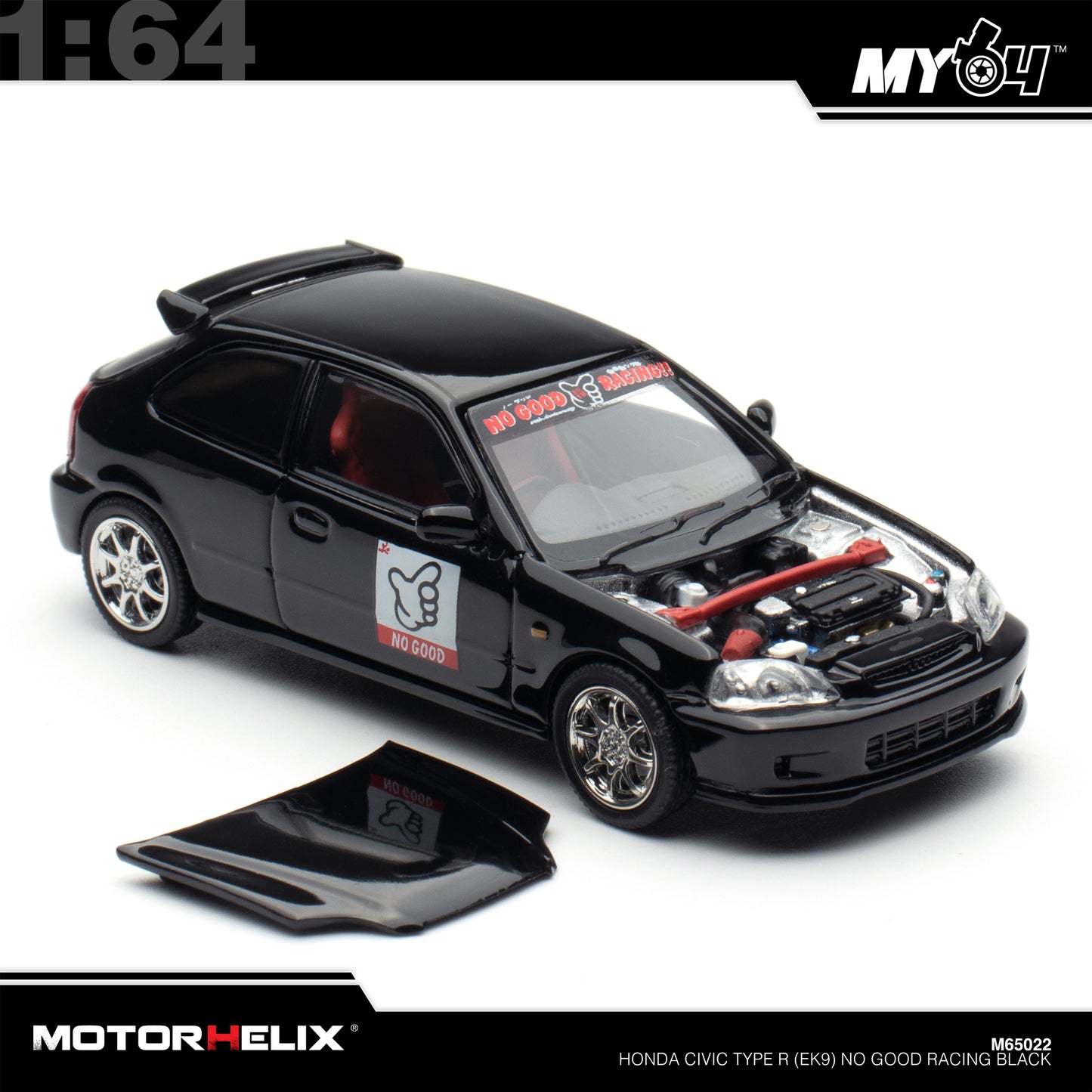 [Motorhelix] 1:64 Honda Civic Type R (EK9) NO GOOD Racing - Black