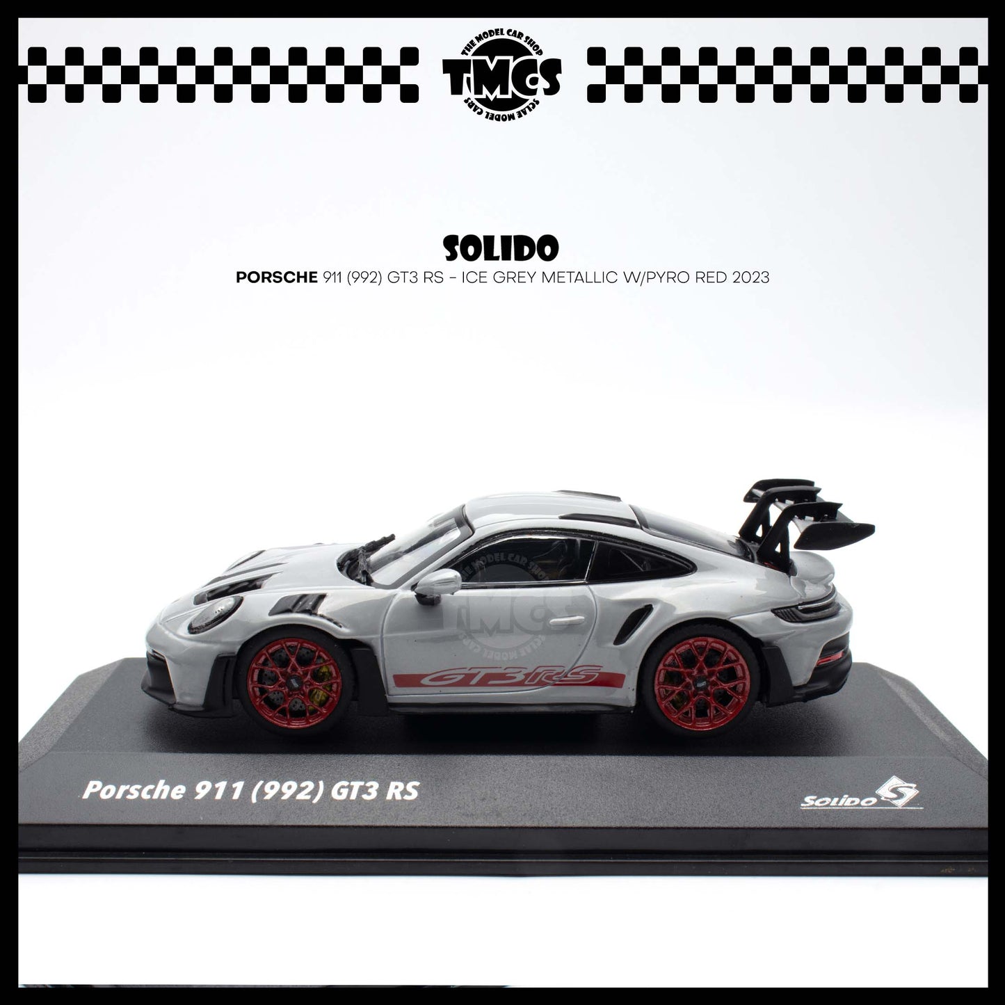 [Solido] 1:43 Porsche 911 (992) GT3 RS - Ice Grey Metallic w/Pyro Red 2023