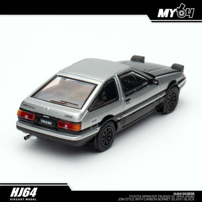 [Hobby Japan] Toyota SPRINTER TRUENO GT APEX (AE86) JDM Style with CARBON BONNET( Functional Engine Hood) - Silver / Black