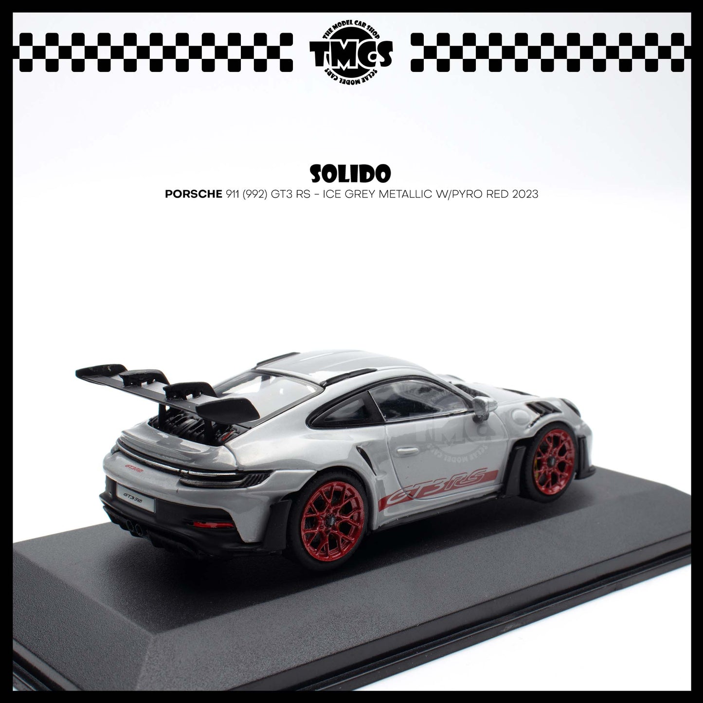 [Solido] 1:43 Porsche 911 (992) GT3 RS - Ice Grey Metallic w/Pyro Red 2023