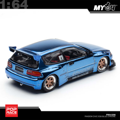 [Pop Race] 1:64 Pandem Honda Civic EG6 - Blue Chrome