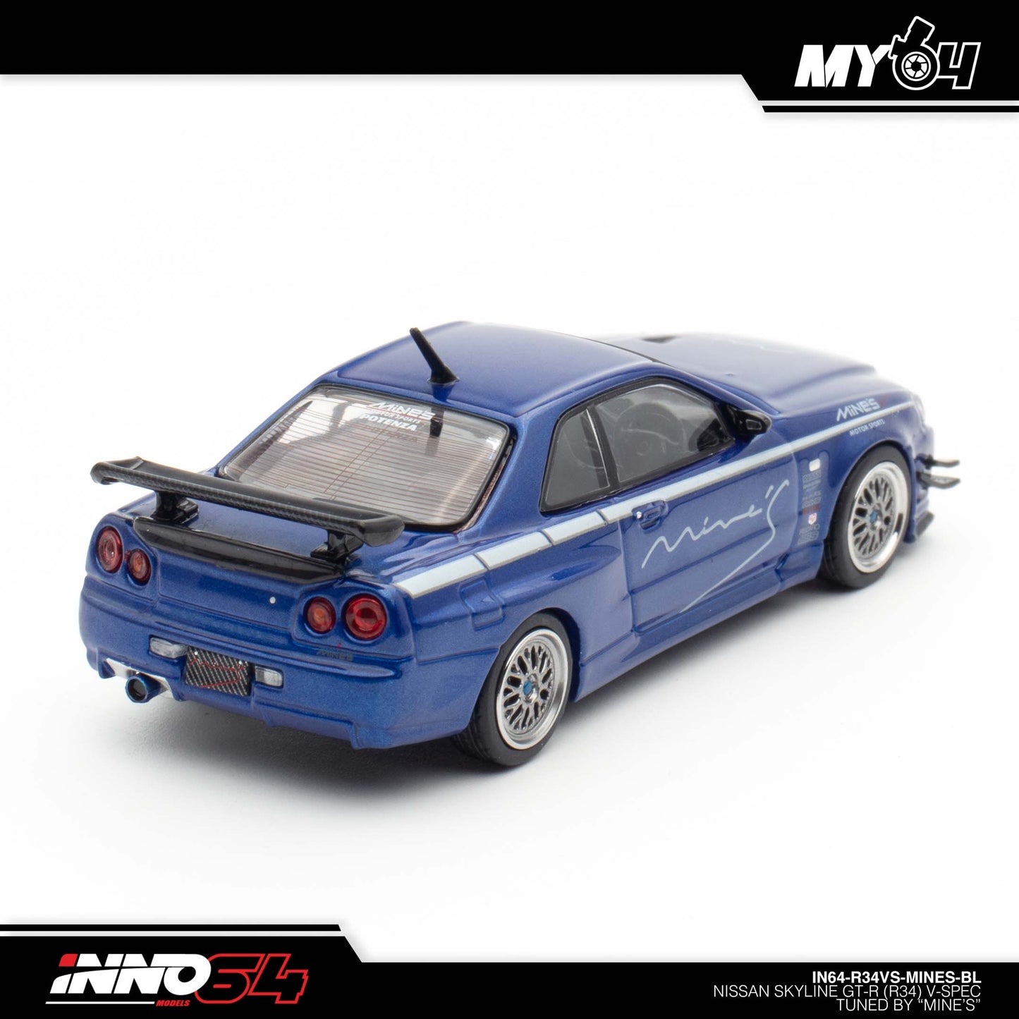 [INNO64] Nissan Skyline GT-R (R34) V-SPEC Tuned by "MINE'S" - Blue