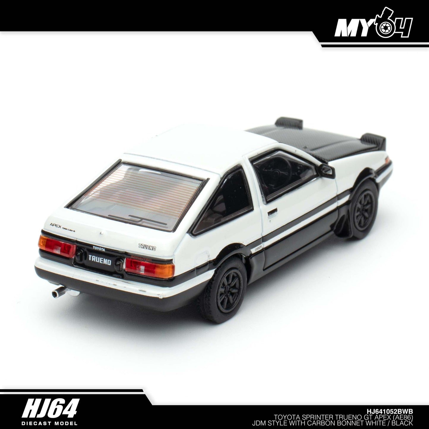 [Hobby Japan] Toyota SPRINTER TRUENO GT APEX (AE86) JDM Style with CARBON BONNET( Functional Engine Hood) - White / Black