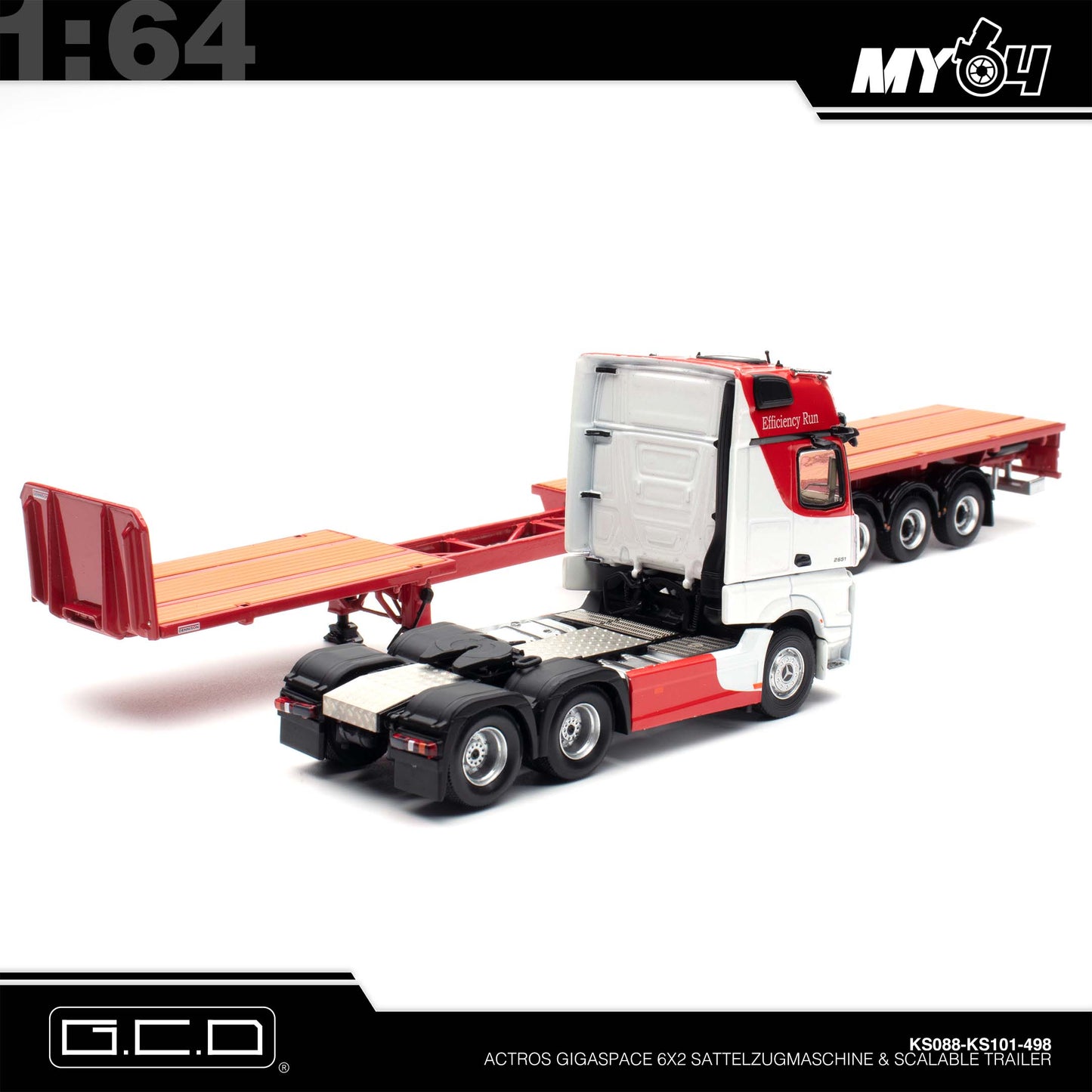 [GCD] Mercedes-Benz Actros 6x2 & Scalable Trailer - Red/White (LHD) (498)