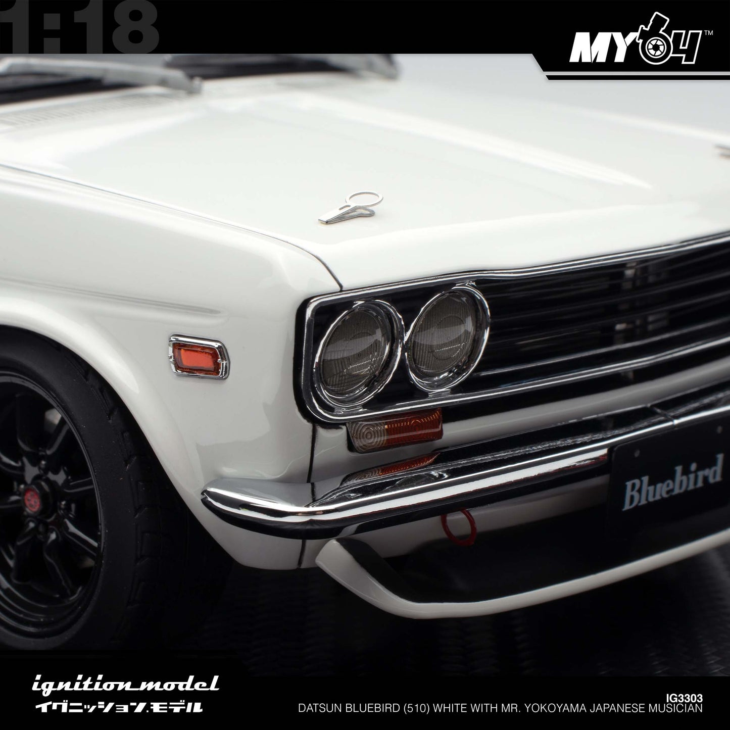[Ignition Model] Datsun Bluebird (510) - White With Mr. Yokoyama Japanese Musician