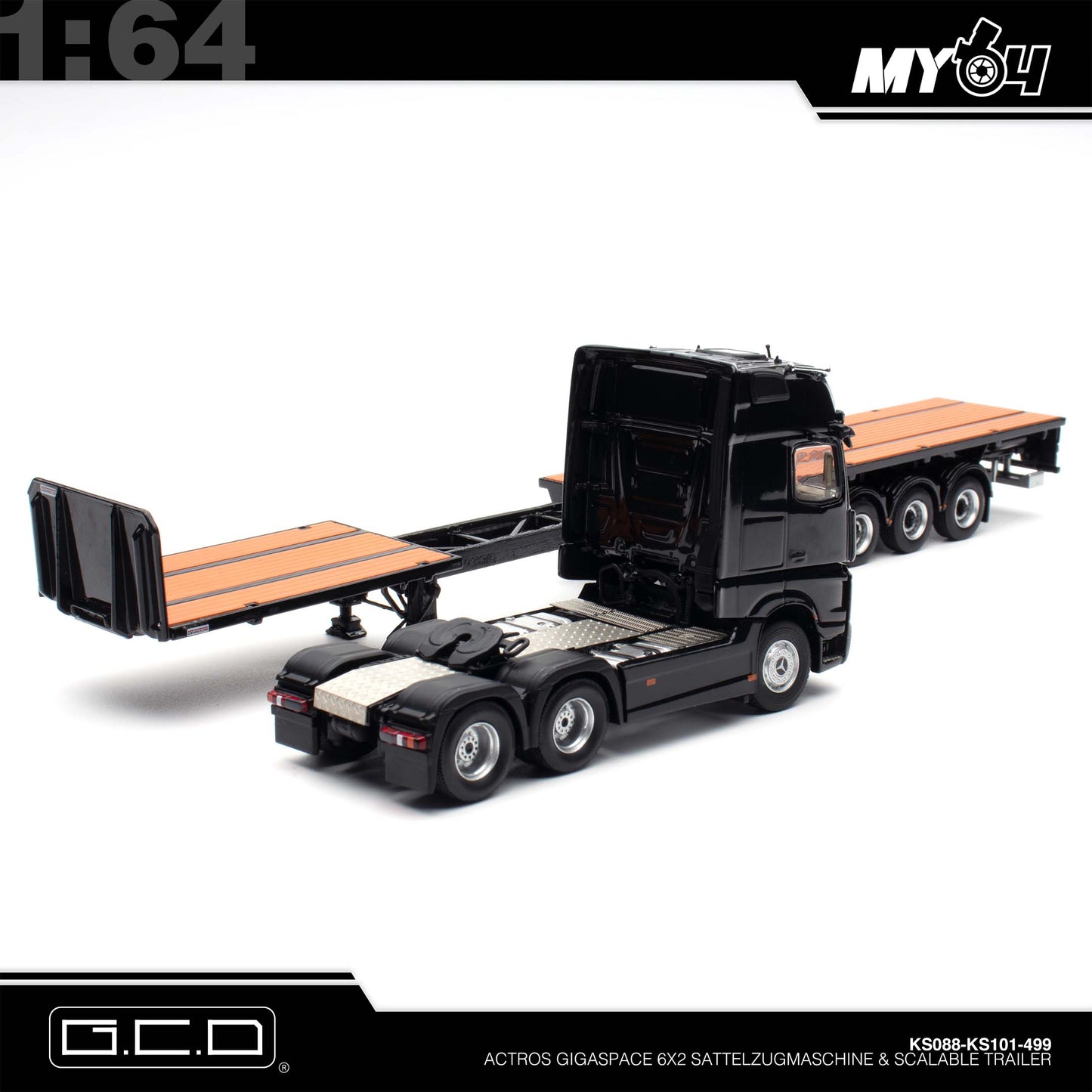 [GCD] Mercedes-Benz Actros 6x2 & Scalable Trailer - Black (LHD) (499)