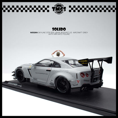[Solido] 1:18 Nissan Skyline GTR R35 LBWK Bodykit 2.0  Aircraft Grey with Mr Kato Figure