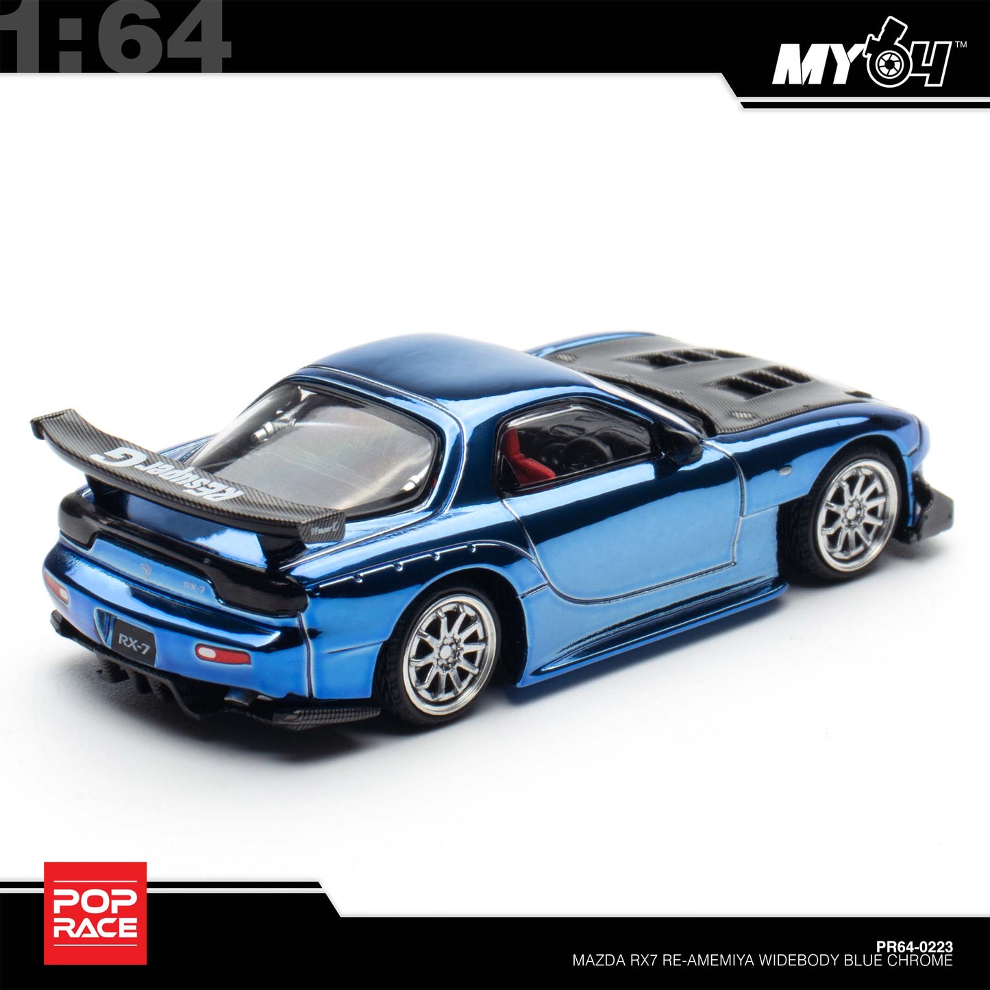 [Pop Race]  1:64 Mazda RX7 Re-Amemiya Widebody - Blue Chrome