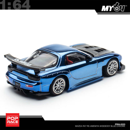 [Pop Race]  1:64 Mazda RX7 Re-Amemiya Widebody - Blue Chrome