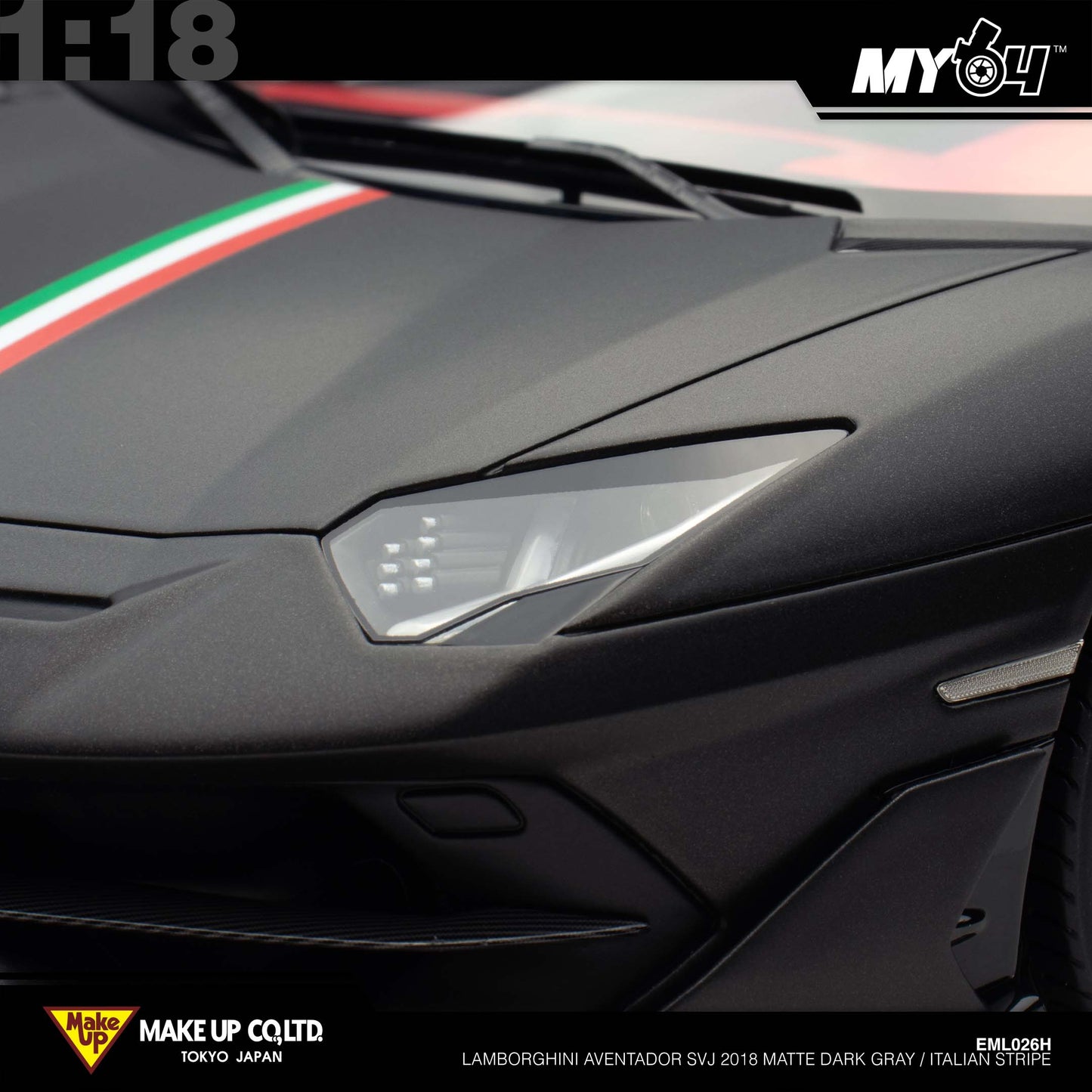 [Make Up] 1:18 Edilion Lamborghini Aventador SVJ 2018 (Nireo Wheel) - Matte Dark Gray / Italian Stripe (Carbon Package)