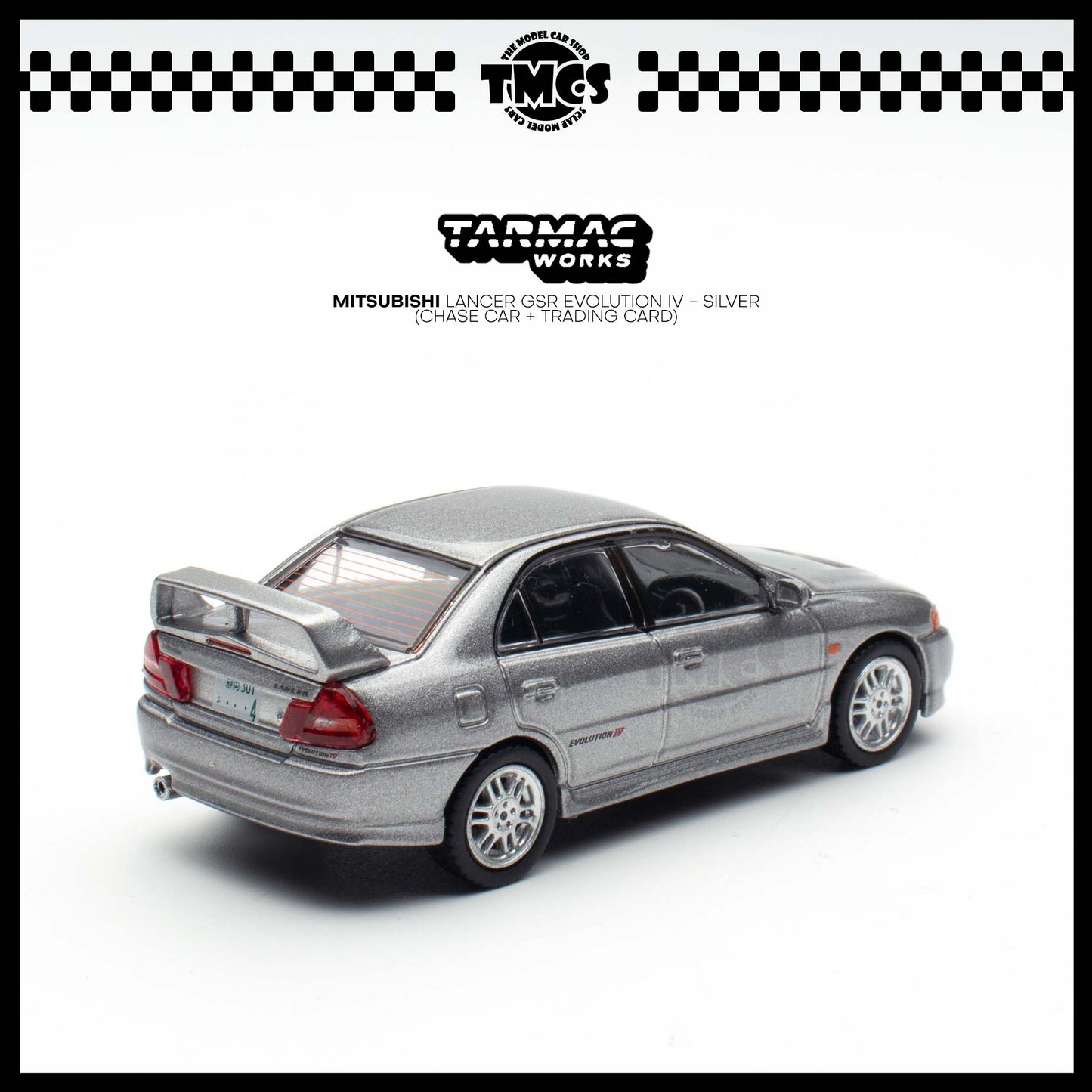 [Tarmac Works] 1:64 Mitsubishi Lancer GSR Evolution IV - Silver (Chase Car + Trading Card)