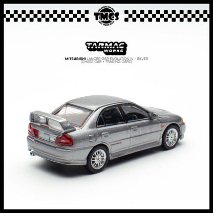 [Tarmac Works] 1:64 Mitsubishi Lancer GSR Evolution IV - Silver (Chase Car + Trading Card)