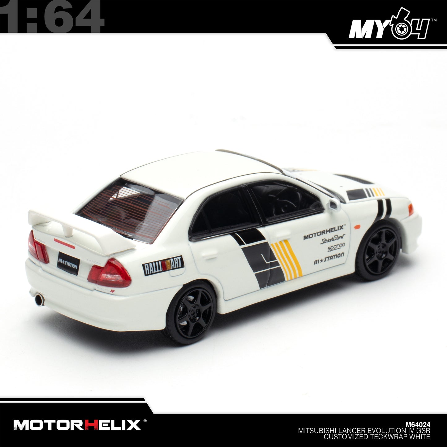 [Motorhelix] 1:64 Mitsubishi Lancer GSR Evolution IV Customized Teckwrap - White