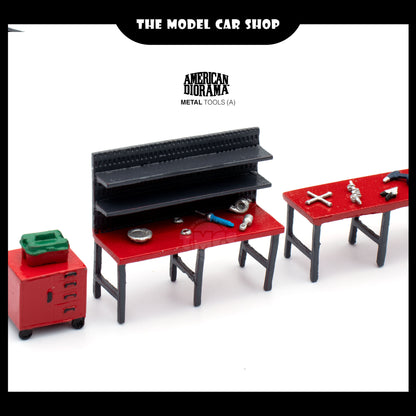 [American Diorama] Garage Tools (Include 2 pcs of Workbench, 2 pcs of Cabinets, and 12 pieces of garage tools)