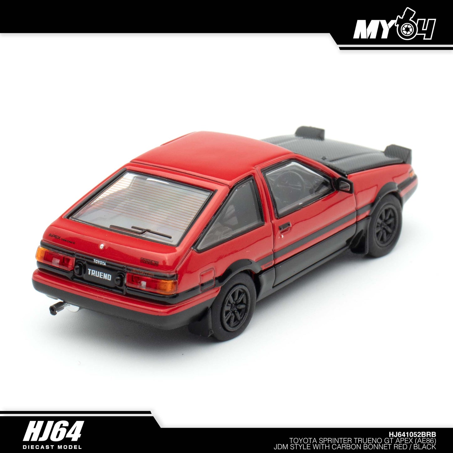 [Hobby Japan] Toyota SPRINTER TRUENO GT APEX (AE86) JDM Style with CARBON BONNET( Functional Engine Hood) - Red / Black