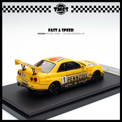 [Fast Speed] 1:64  Nissan Skyline  R34ZT - Yellow Pennzoil #1
