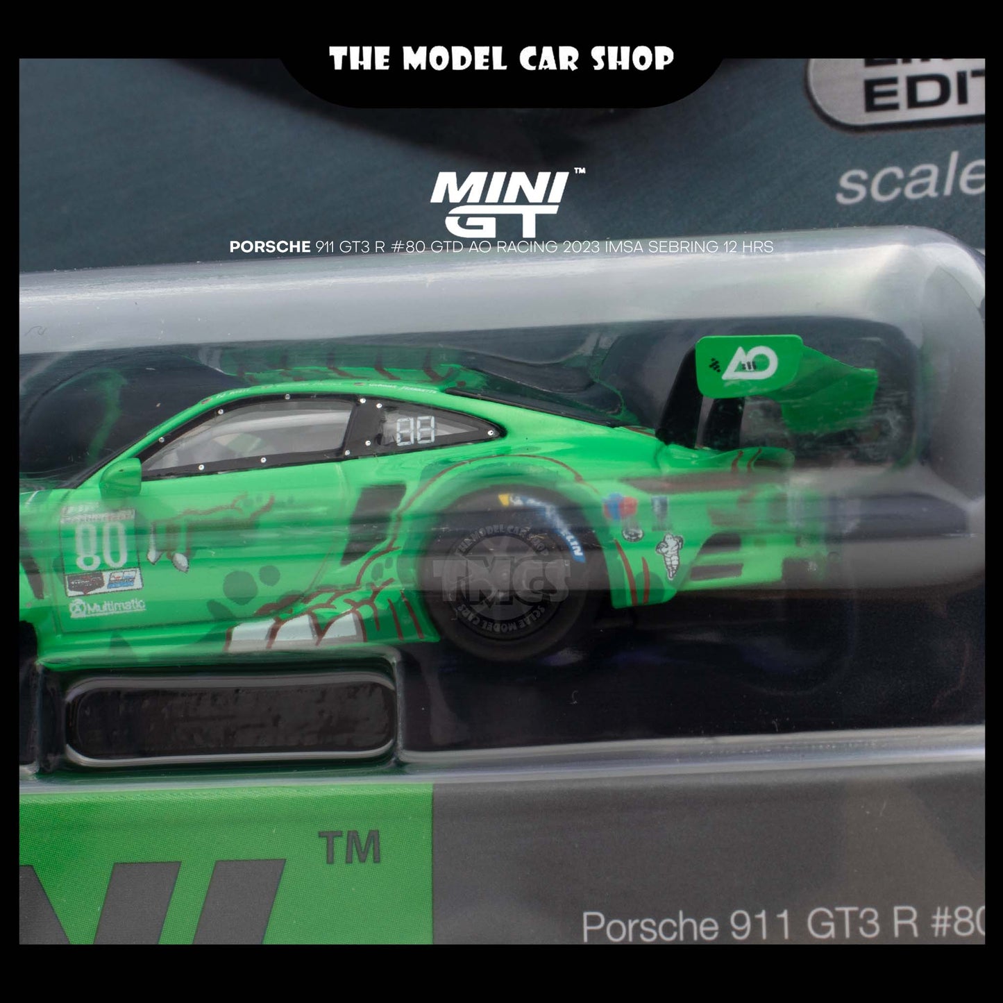 [MINI GT] Porsche 911 GT3 R #80 GTD AO Racing 2023 IMSA Sebring 12 Hrs Blister Packaging