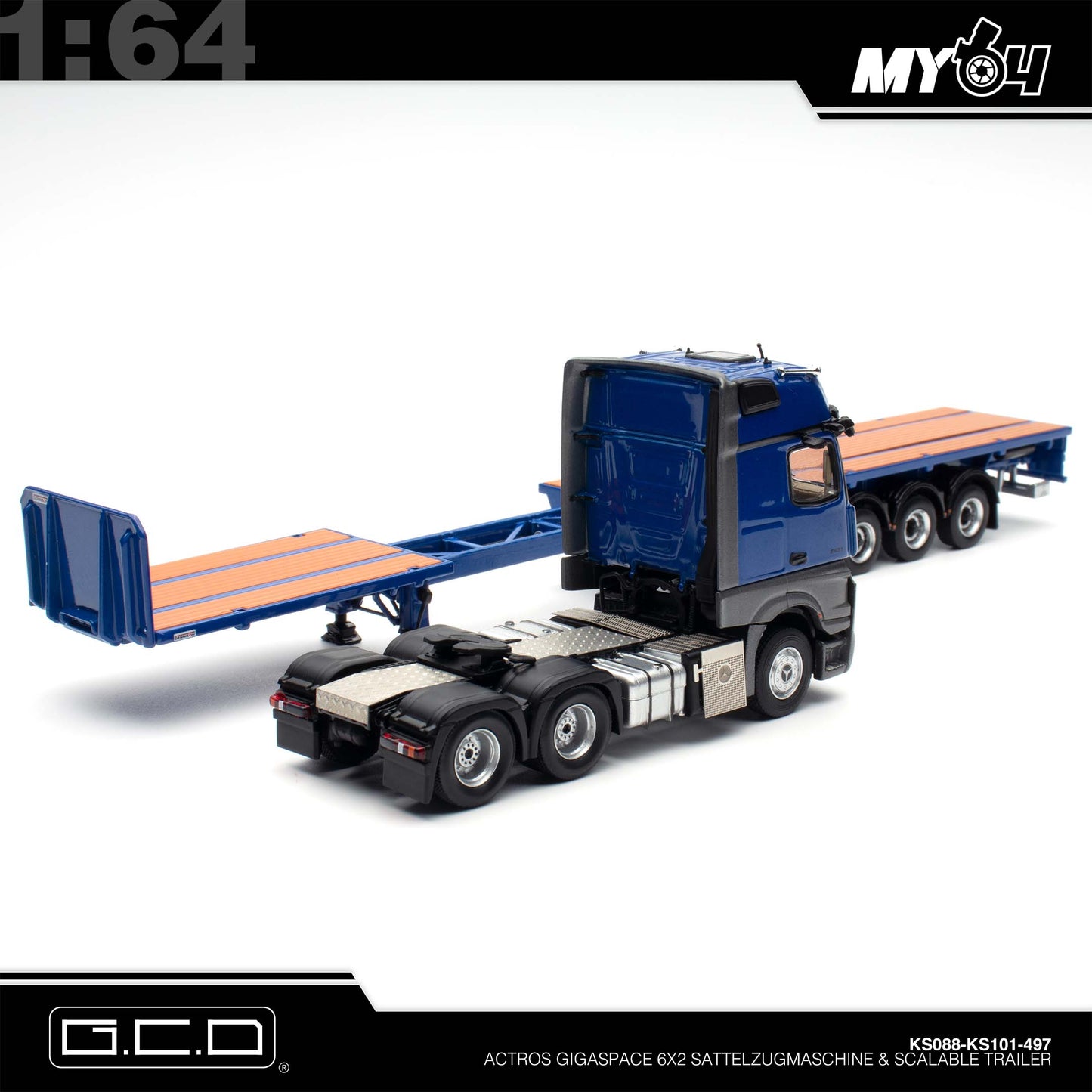 [GCD] Mercedes-Benz Actros 6x2 & Scalable Trailer - Blue (LHD) (497)