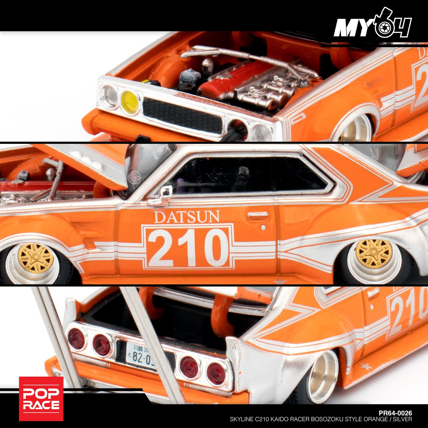 [Pop Race] Skyline C210 Kaido Racer Bosozoku Style - Orange/Silver