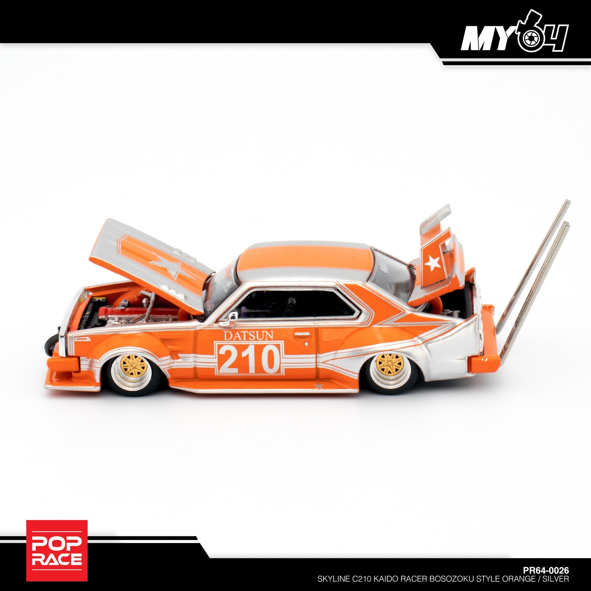 PopRace ] SKYLINE C210 KAIDO RACER BOSOZOKU STYLE ORANGE/SILVER