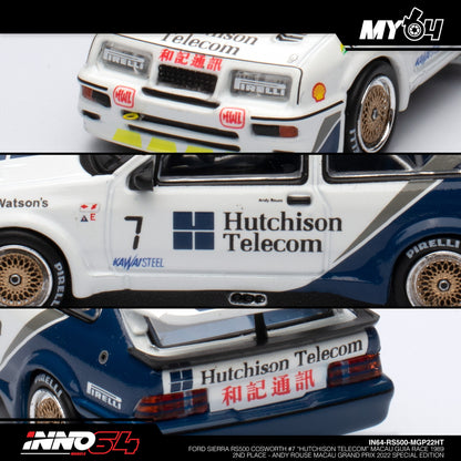 [INNO64] Ford Sierra RS500 Cosworth #7 "HUTCHISON TELECOM" Macau Guia Race 1989 2nd Placa - ANDY ROUSE Macau Grand Prix 2022 Special Edition