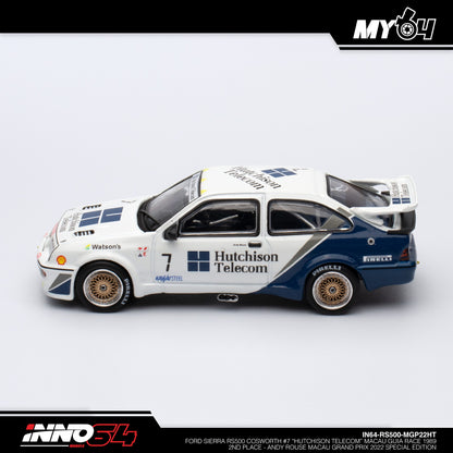 [INNO64] Ford Sierra RS500 Cosworth #7 "HUTCHISON TELECOM" Macau Guia Race 1989 2nd Placa - ANDY ROUSE Macau Grand Prix 2022 Special Edition