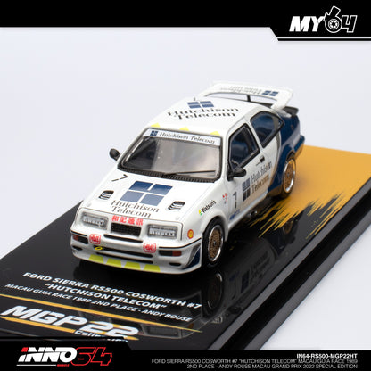 [INNO64] Ford Sierra RS500 Cosworth #7 "HUTCHISON TELECOM" Macau Guia Race 1989 2nd Placa - ANDY ROUSE Macau Grand Prix 2022 Special Edition