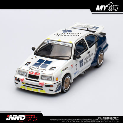 [INNO64] Ford Sierra RS500 Cosworth #7 "HUTCHISON TELECOM" Macau Guia Race 1989 2nd Placa - ANDY ROUSE Macau Grand Prix 2022 Special Edition