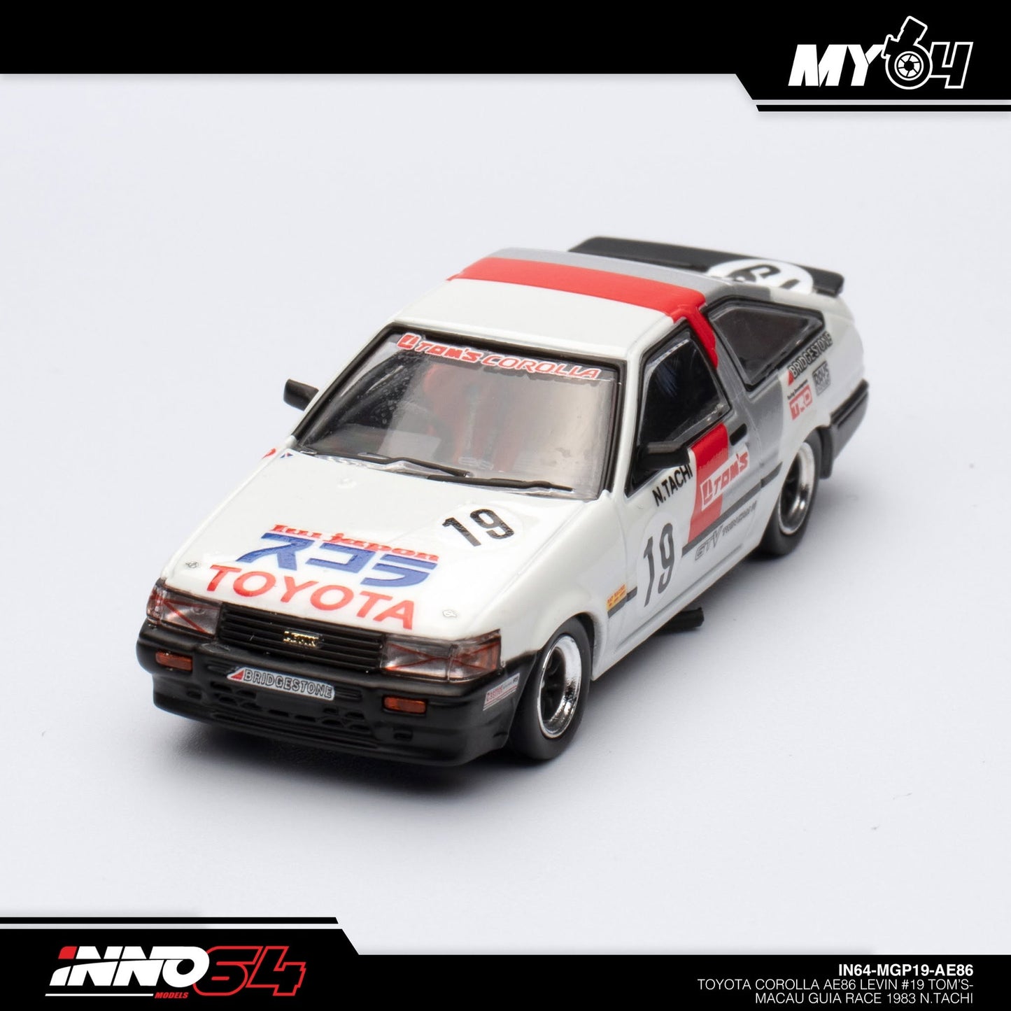 [INNO64] 1:64 Toyota Corolla AE86 Levin #19 Tom's-Macau Guia Race 1983 N.Tachi