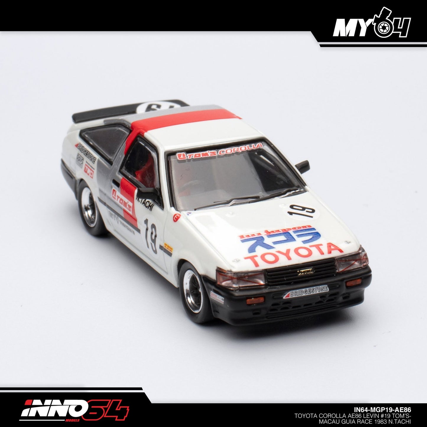 [INNO64] 1:64 Toyota Corolla AE86 Levin #19 Tom's-Macau Guia Race 1983 N.Tachi
