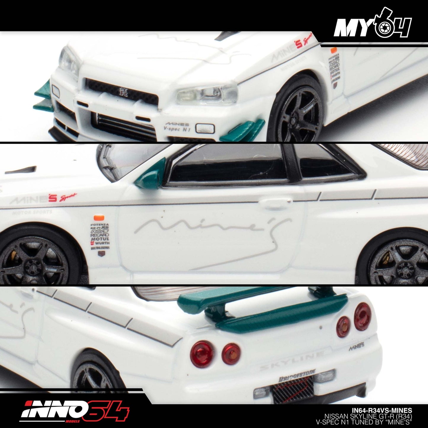 [INNO64] 1:64 Nissan Skyline GT-R R34 V-Spec Tunned by "Mine's" - White
