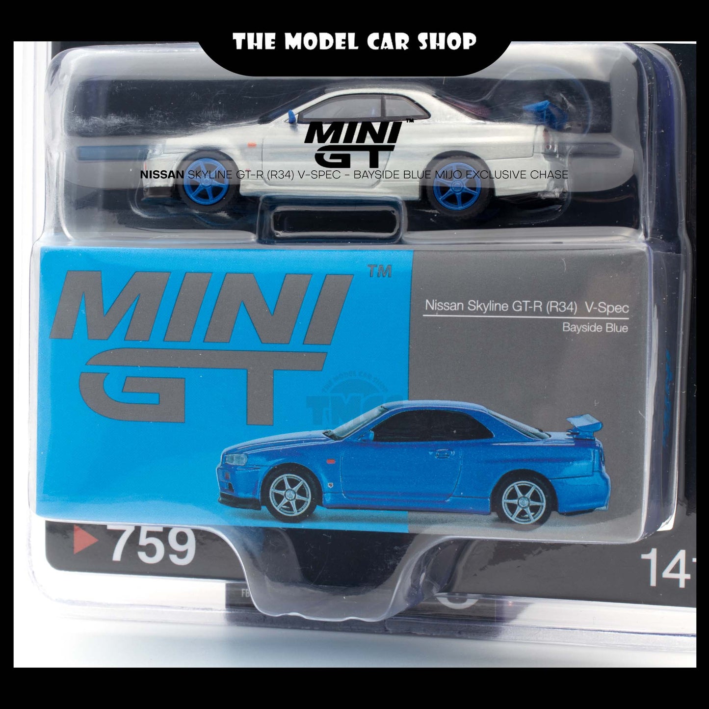 [MINI GT] Nissan Skyline GT-R (R34) V-Spec - Bayside Blue Mijo Exclusive