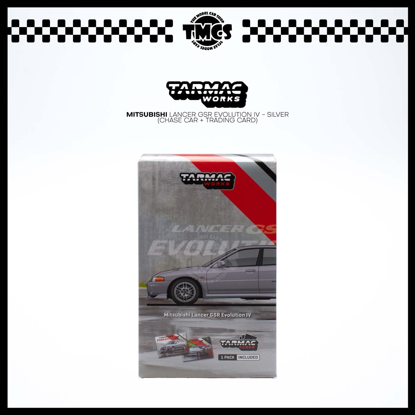 [Tarmac Works] 1:64 Mitsubishi Lancer GSR Evolution IV - Silver (Chase Car + Trading Card)