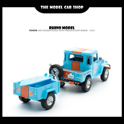 [Rhino Model] Toyota FJ40 Land Cruiser Pickup with Trailer & Surf Board - Gulf