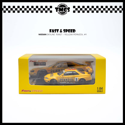 [Fast Speed] 1:64  Nissan Skyline  R34ZT - Yellow Pennzoil #1