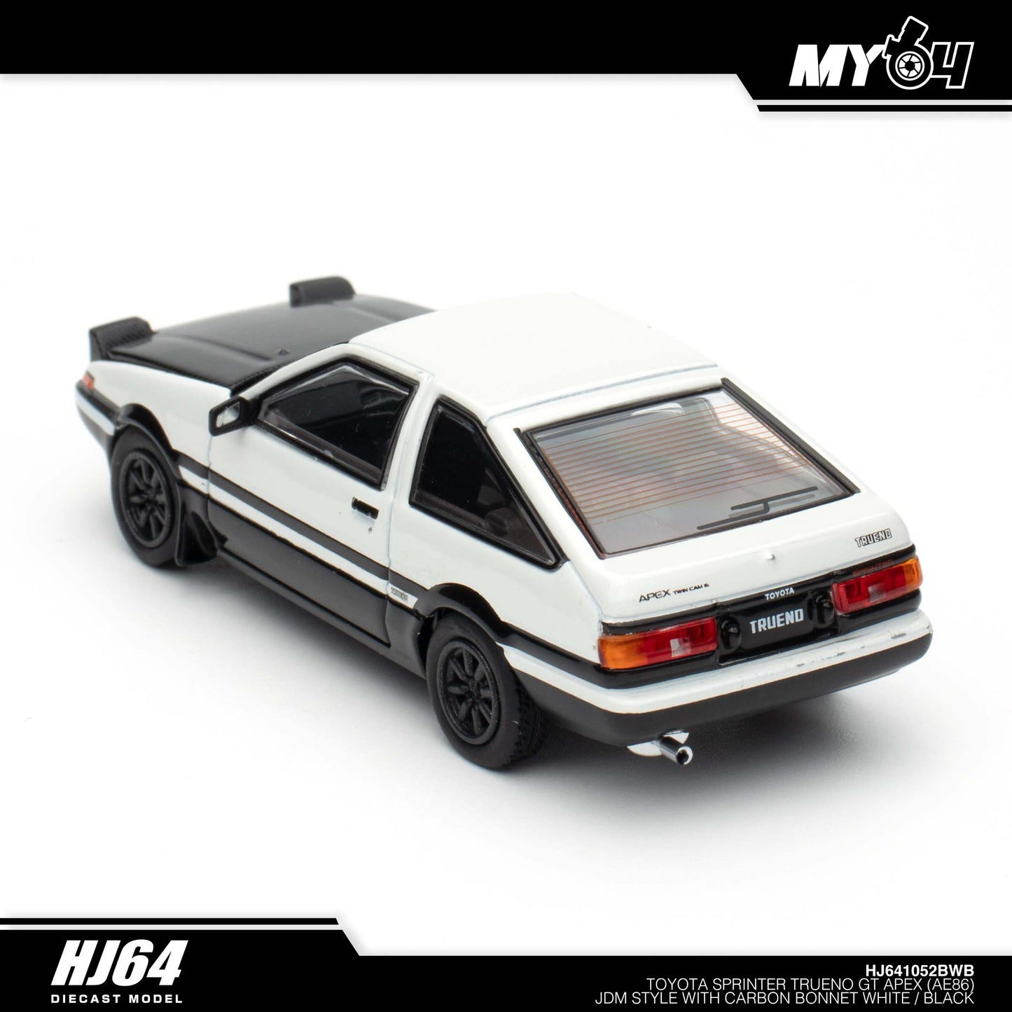 [Hobby Japan] Toyota SPRINTER TRUENO GT APEX (AE86) JDM Style with CARBON BONNET( Functional Engine Hood) - White / Black