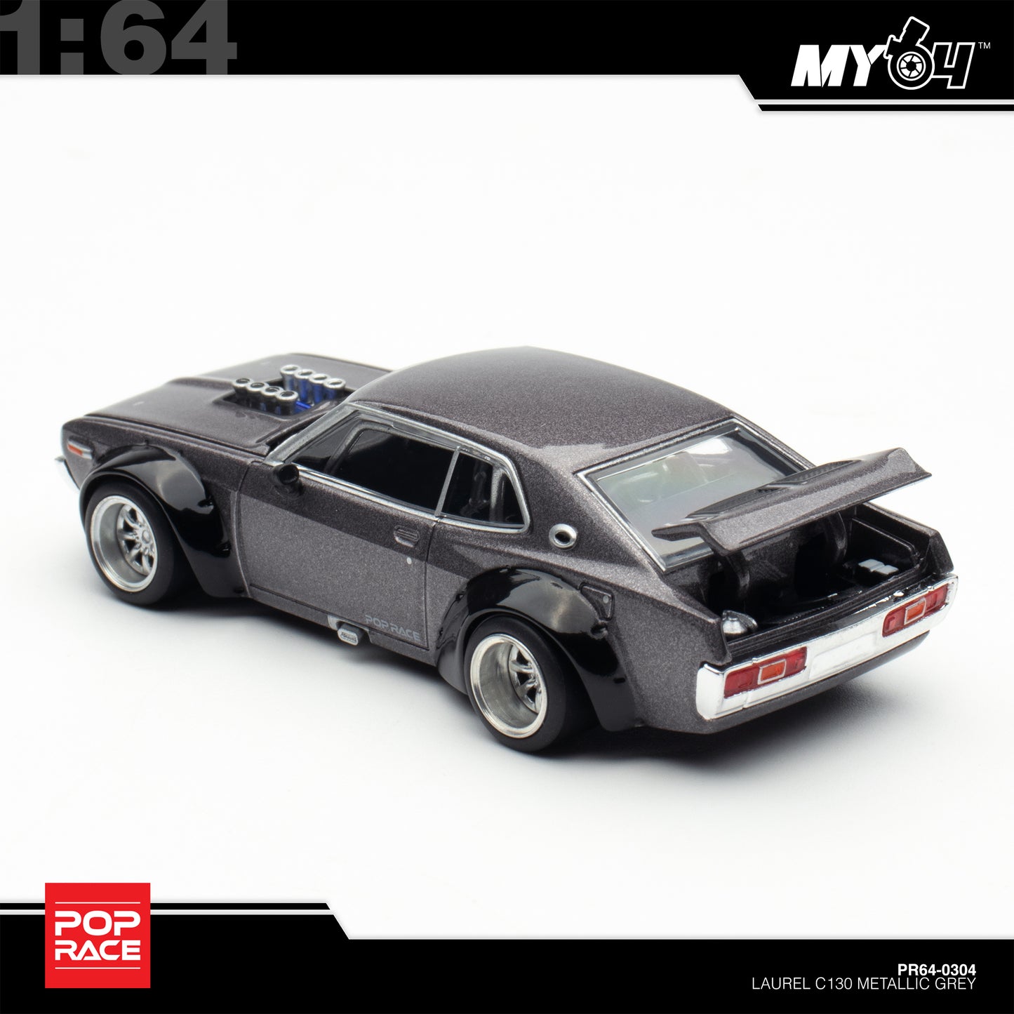 [Pop Race] 1:64 Nissan Laurel C130 - Metallic Grey (New Tooling)