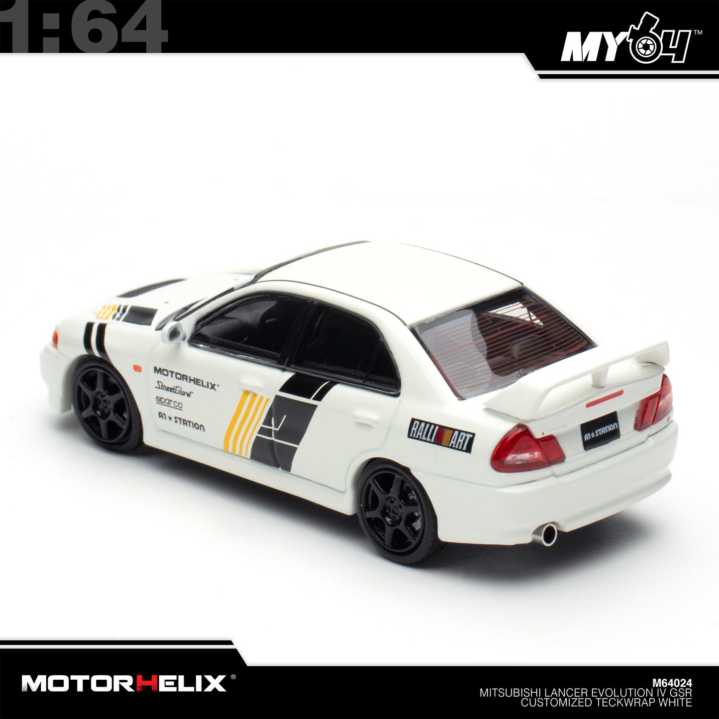 [Motorhelix] 1:64 Mitsubishi Lancer GSR Evolution IV Customized Teckwrap - White