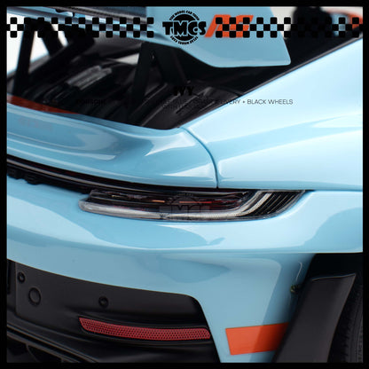 [IVY] 1:18 Porsche 911 992 GT3 RS - Gulf Blue / Orange Livery + Black Wheels WIth Luggage