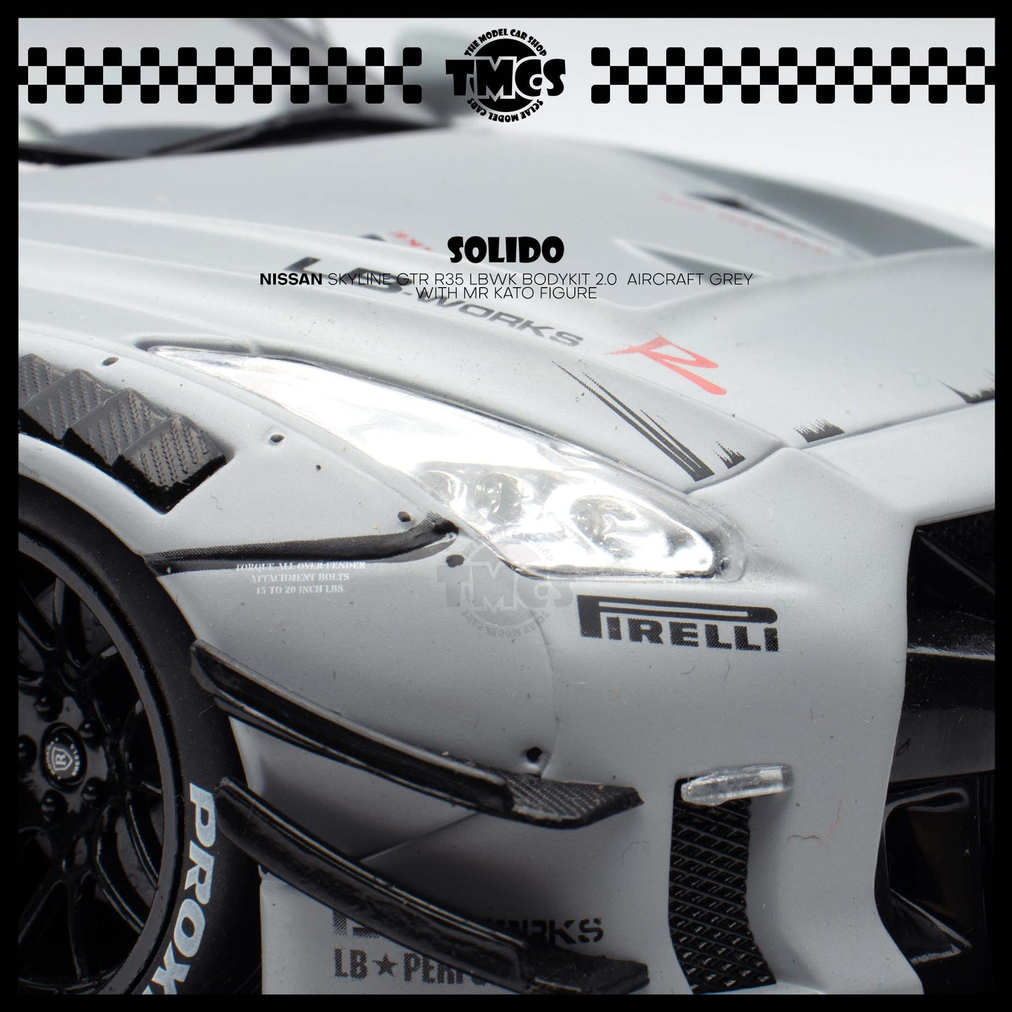 [Solido] 1:18 Nissan Skyline GTR R35 LBWK Bodykit 2.0  Aircraft Grey with Mr Kato Figure