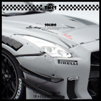 [Solido] 1:18 Nissan Skyline GTR R35 LBWK Bodykit 2.0  Aircraft Grey with Mr Kato Figure