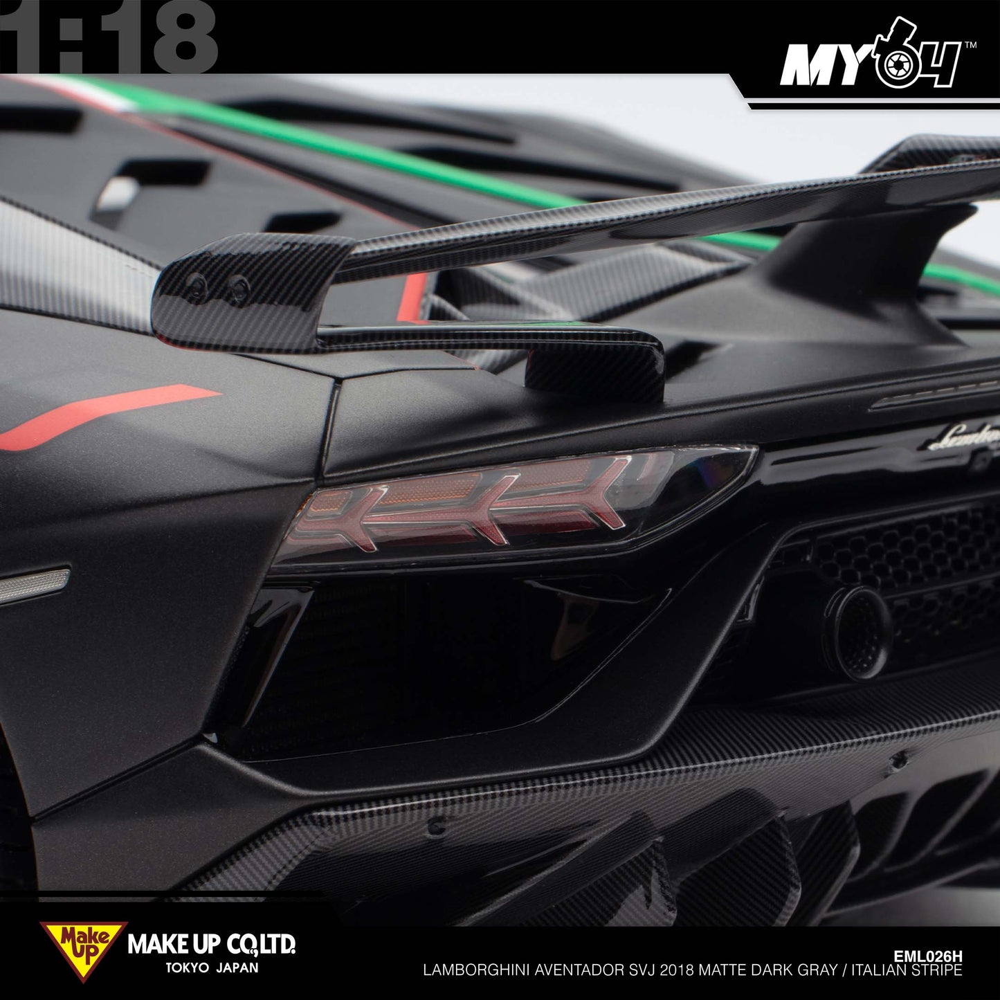 [Make Up] 1:18 Edilion Lamborghini Aventador SVJ 2018 (Nireo Wheel) - Matte Dark Gray / Italian Stripe (Carbon Package)