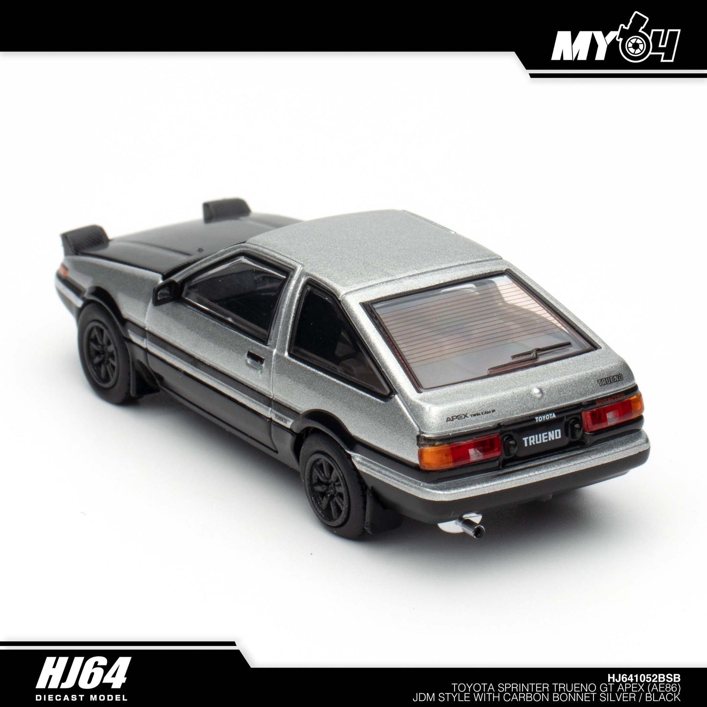 [Hobby Japan] Toyota SPRINTER TRUENO GT APEX (AE86) JDM Style with CARBON BONNET( Functional Engine Hood) - Silver / Black